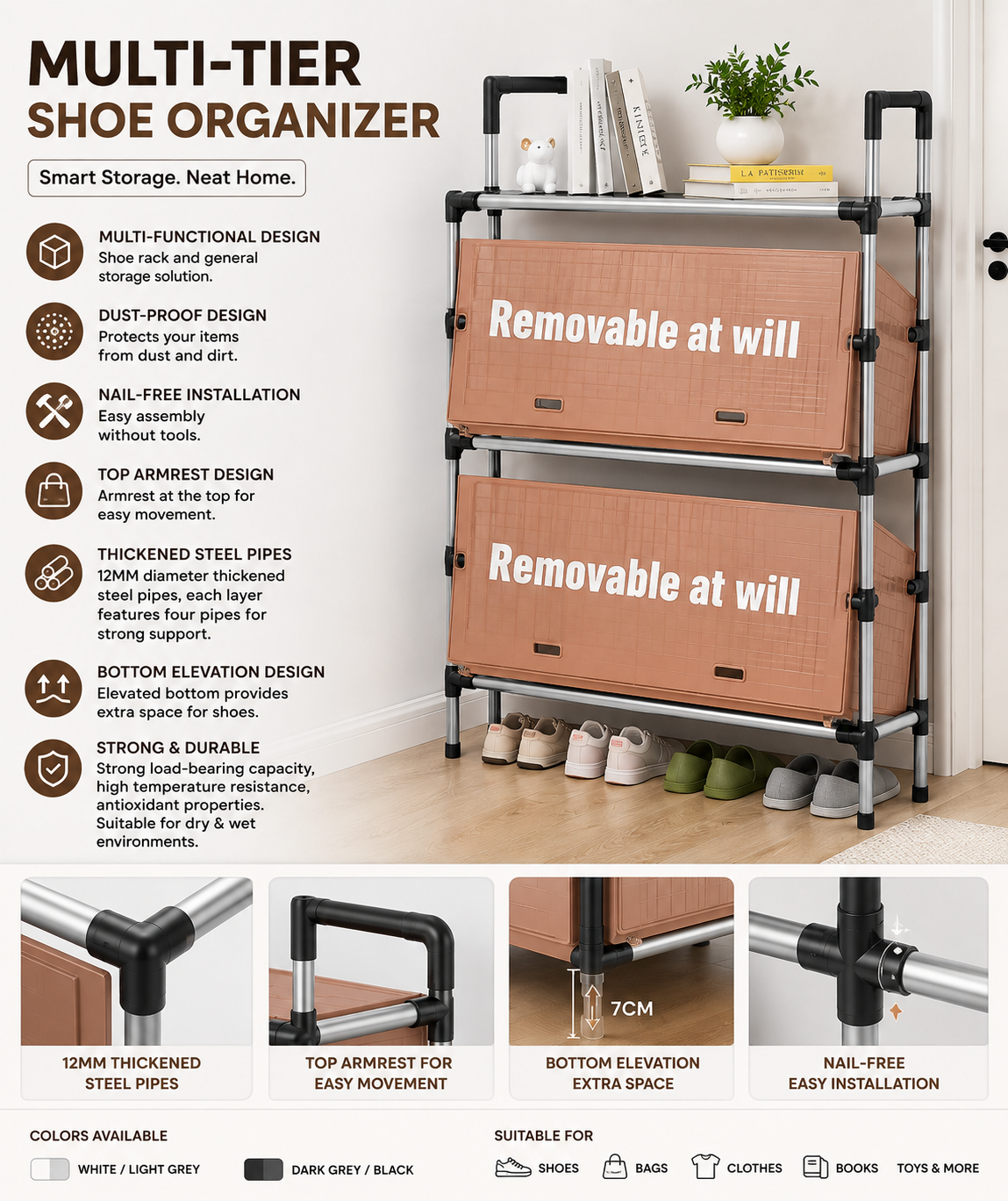 Multi-Tier Dustproof Shoe Rack & Storage Organizer – Space-Saving Shoe Cabinet
