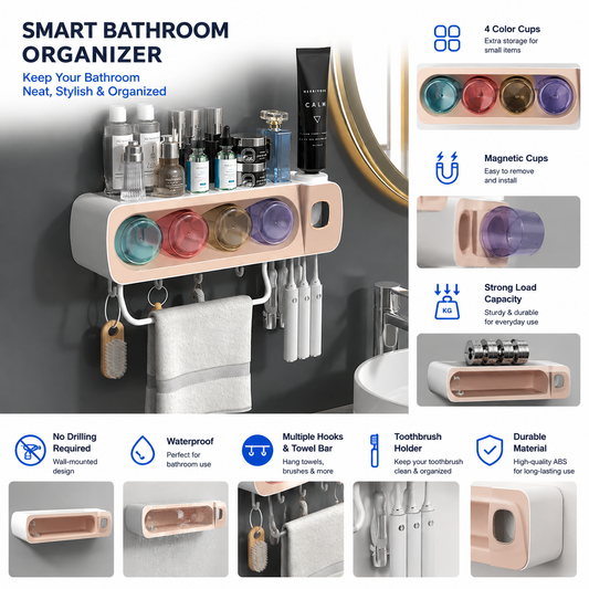 Wall Mounted Toothbrush Holder with Automatic Toothpaste Dispenser