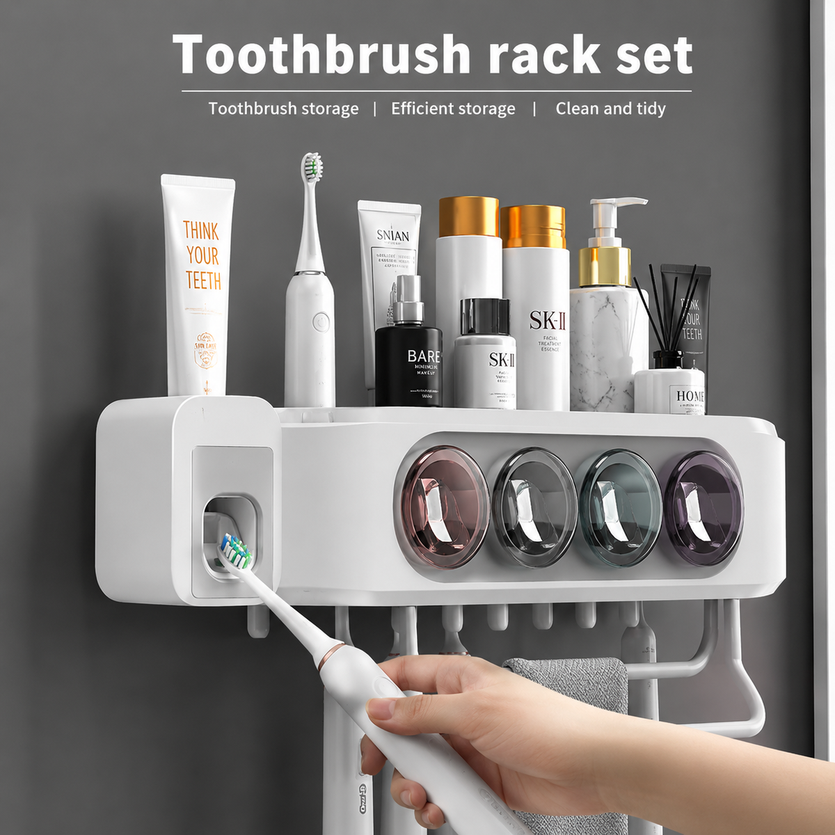 Wall Mounted Toothbrush Holder with Automatic Toothpaste Dispenser