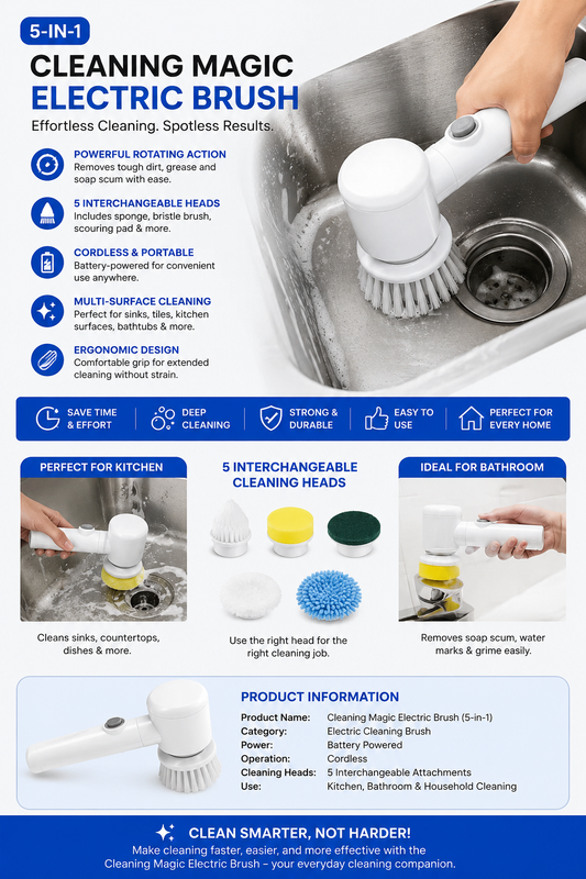 🧽 Cleaning Magic Electric Brush – 5-in-1 Cordless Scrubbing Cleaner