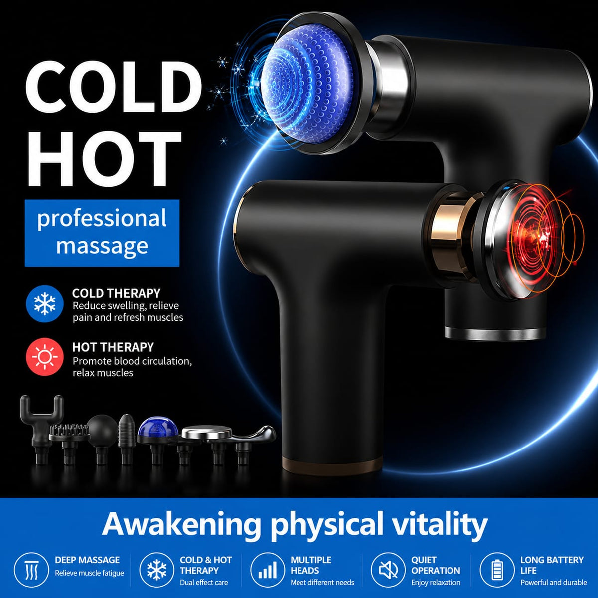 FH-820 Muscle Massage Gun with 4 Heads | Deep Percussion Massager