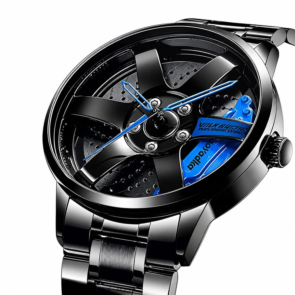 SMAIER Men’s Luxury Sport Watch – Alloy Wheel Design Black Metal Strap