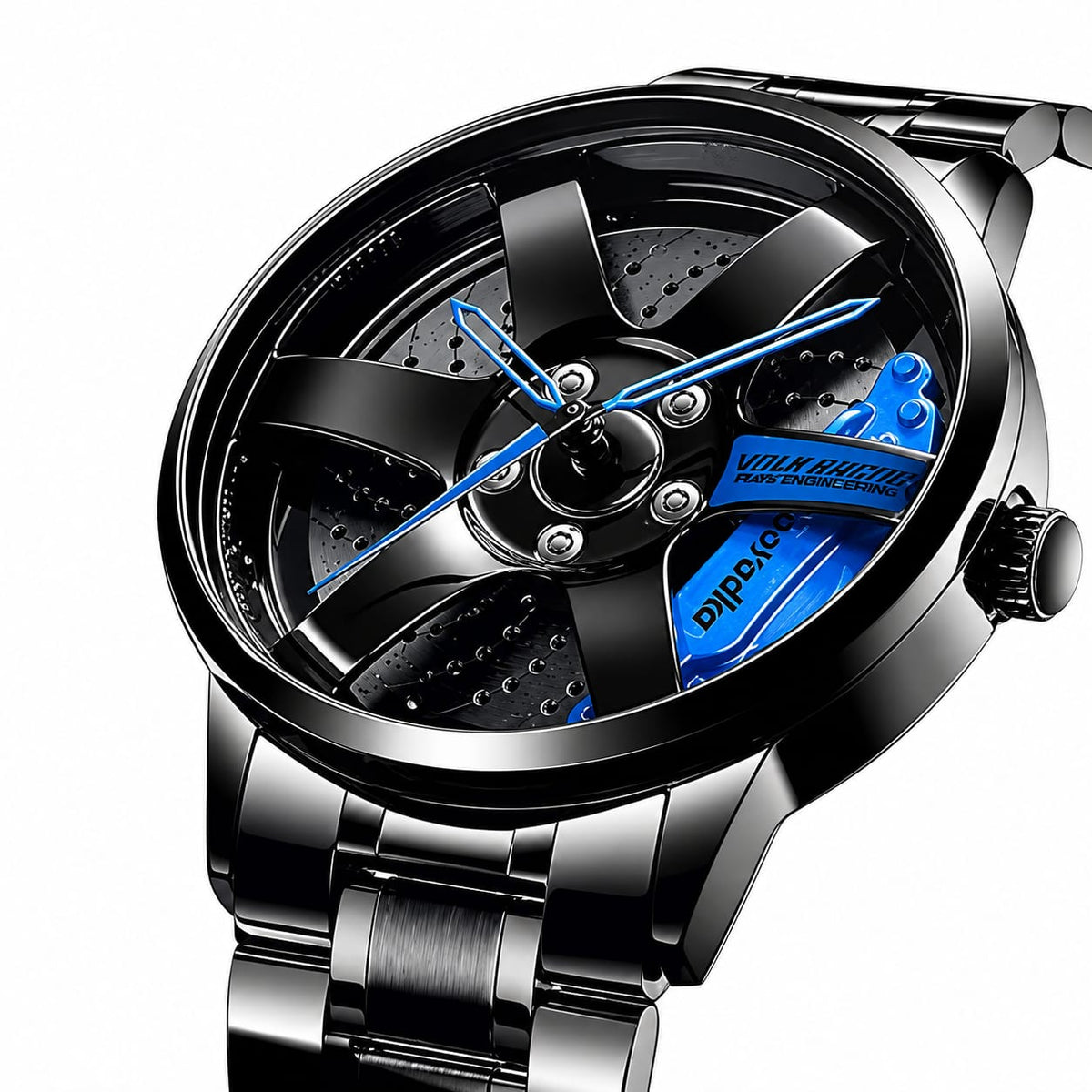 SMAIER Men’s Luxury Sport Watch – Alloy Wheel Design Black Metal Strap