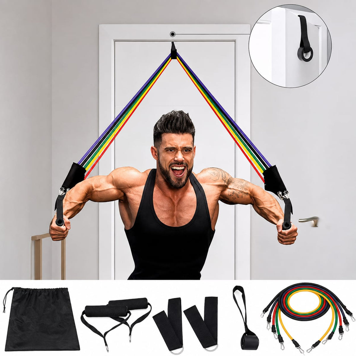 Resistance Bands Set 10-110 lbs – 5-Piece Workout Bands with Handles & Door Anchor