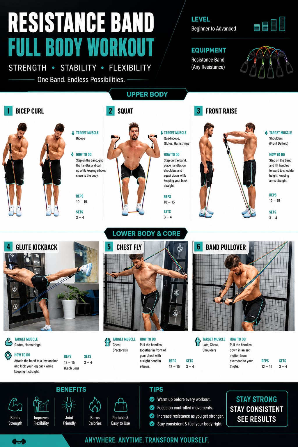 Resistance Bands Set 10-110 lbs – 5-Piece Workout Bands with Handles & Door Anchor