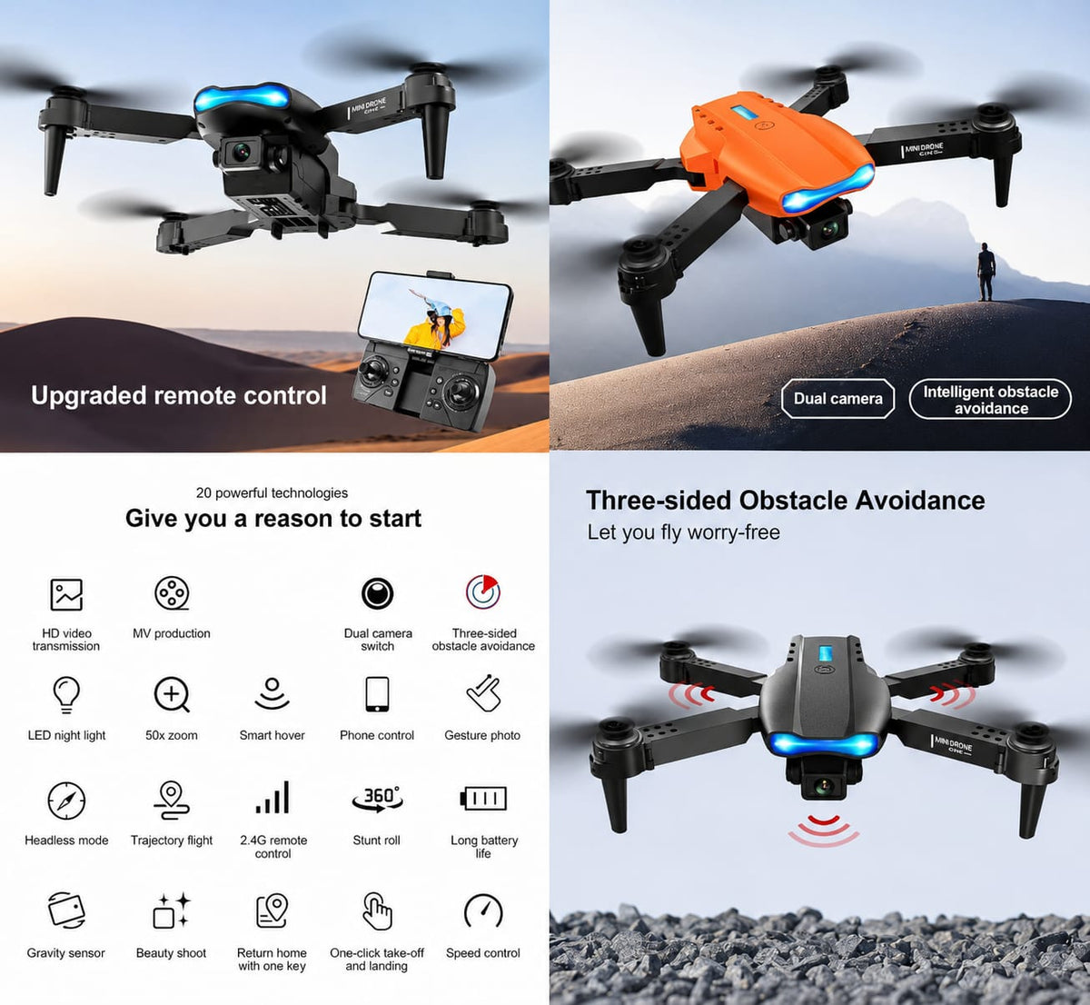 E99 Drone Camera with 720P HD WiFi Camera – Foldable RC Quadcopter