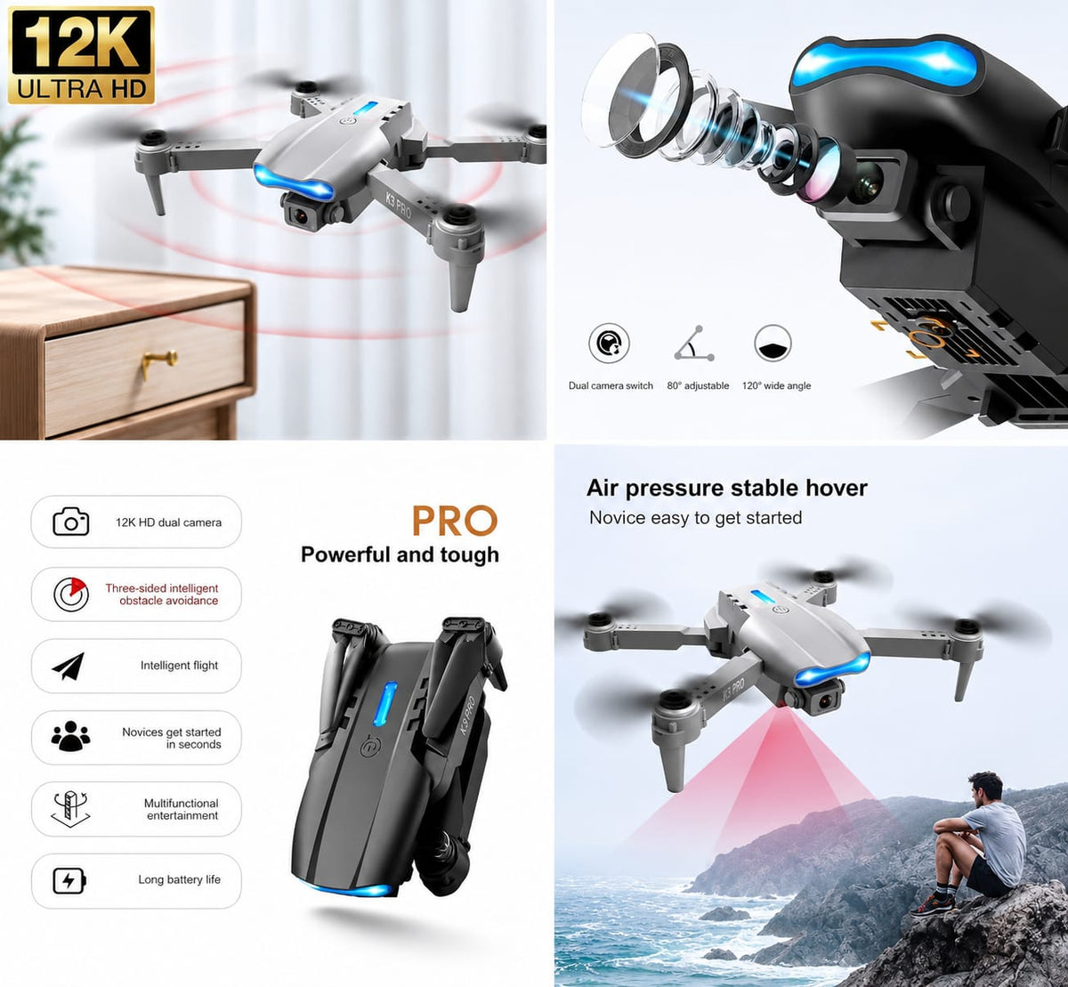 E99 Drone Camera with 720P HD WiFi Camera – Foldable RC Quadcopter