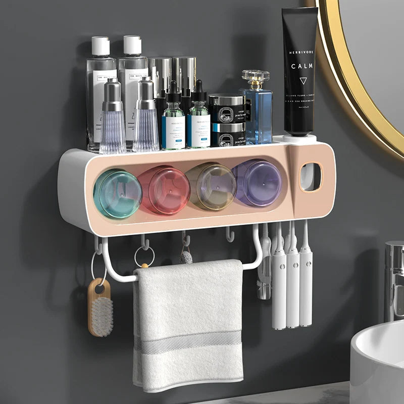 Wall Mounted Toothbrush Holder with Automatic Toothpaste Dispenser